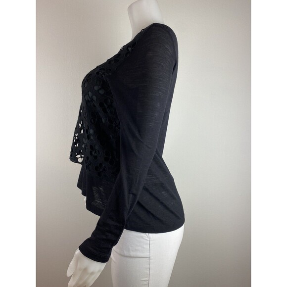 F. Whyci Milano Wool Top Size M Silk Black Blouse Crew Neck Long Sleeves - Picture 7 of 9